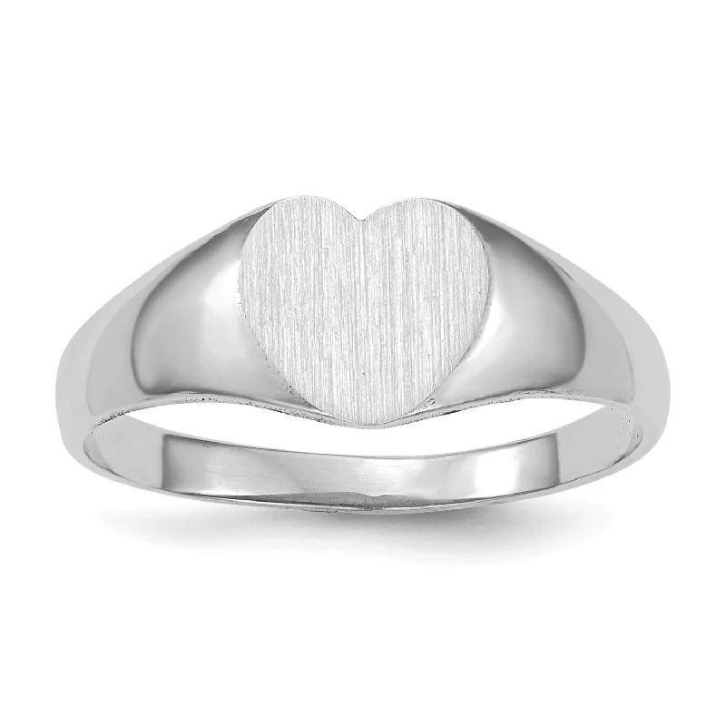 14KT White Gold 7X9.5MM Closed Back Heart Signet Ring; Size 6