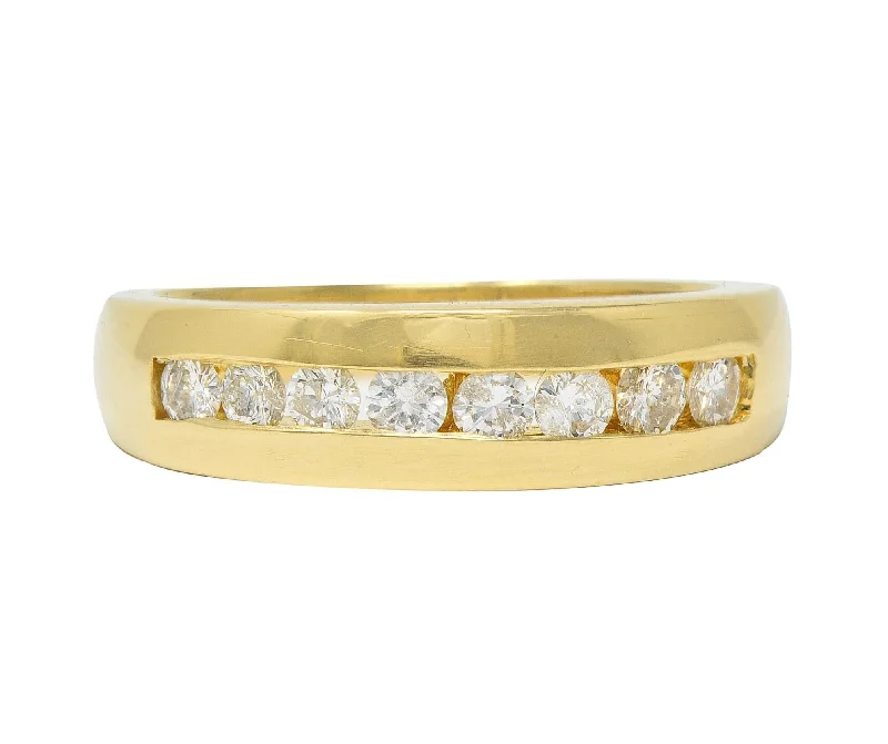 Stunning Statement Jewelry, Unbeatable Discounts 1990's 0.48 CTW Diamond 14 Karat Yellow Gold Vintage Channel Band Ring Stunning Statement Jewelry, Unbeatable Discounts 1990's 0.48 CTW Diamond 14 Karat Yellow Gold Vintage Channel Band Ring