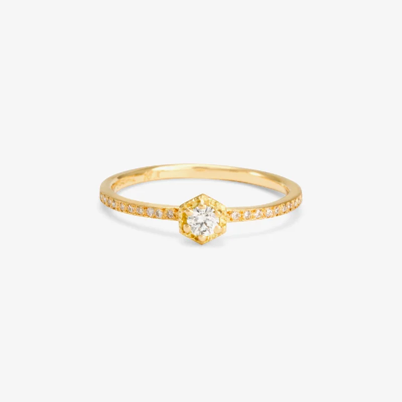 R9902W | 3mm White Diamond Hexagon Pave Ring