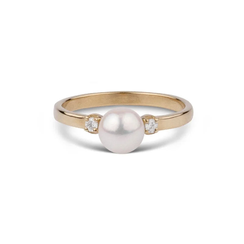 Everyday Jewelry Essentials Now On Sale 6.0-6.5 mm Akoya Pearl and Diamond Ring