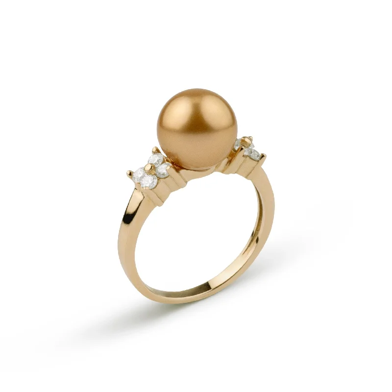 Trendy Minimalist Jewelry For Everyday Wear 9.0-10.0 mm Golden South Sea Pearl and Diamond Fleur Royale Ring Trendy Minimalist Jewelry For Everyday Wear 9.0-10.0 mm Golden South Sea Pearl and Diamond Fleur Royale Ring