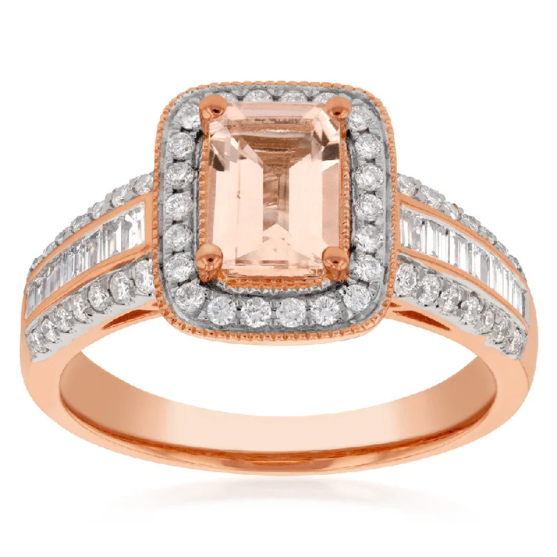Huge Savings On Premium Jewelry Styles 9ct Rose Gold Morganite and Diamond Ring 9R
