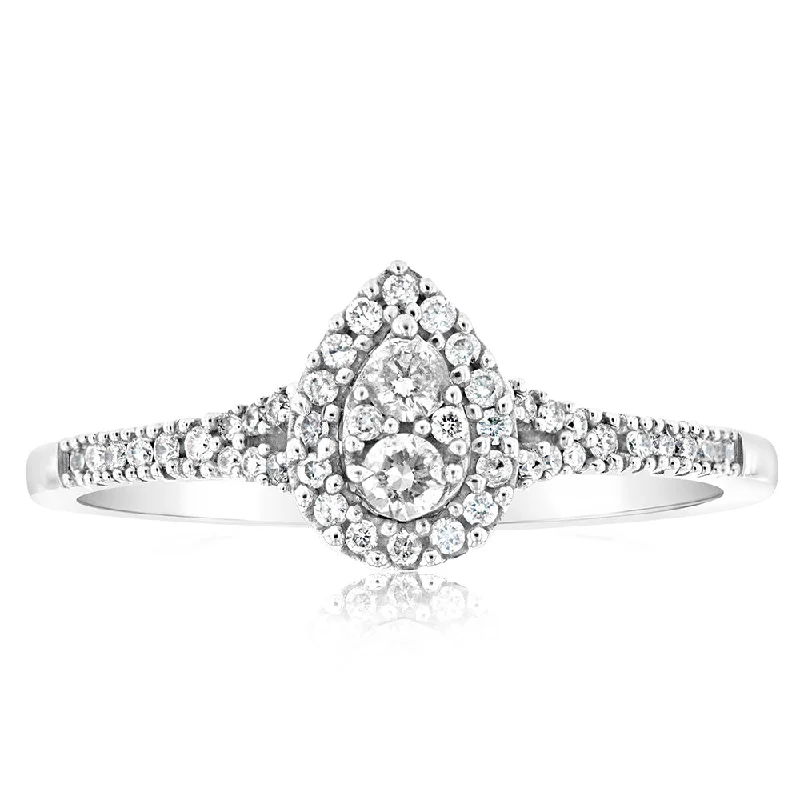 Elevate Your Outfit With Discounted Statement Jewelry 9ct White Gold 1/4 Carat Pear Shape Cluster Ring
