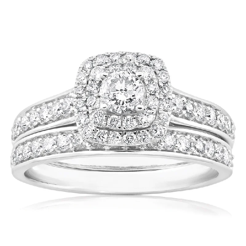 Bohemian-Inspired Jewelry For Free-Spirited Fashion 9ct White Gold 2 Ring Bridal Set With 65 Diamonds Totalling 1 Carat Bohemian-Inspired Jewelry For Free-Spirited Fashion 9ct White Gold 2 Ring Bridal Set With 65 Diamonds Totalling 1 Carat