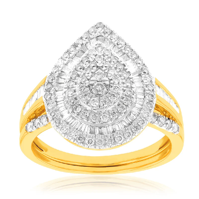 Trending Jewelry Styles Now At Limited-Time Discounts 9ct Yellow Gold 1 Carat Diamond Pear Shape Cluster Bridal 2-Ring Set Trending Jewelry Styles Now At Limited-Time Discounts 9ct Yellow Gold 1 Carat Diamond Pear Shape Cluster Bridal 2-Ring Set
