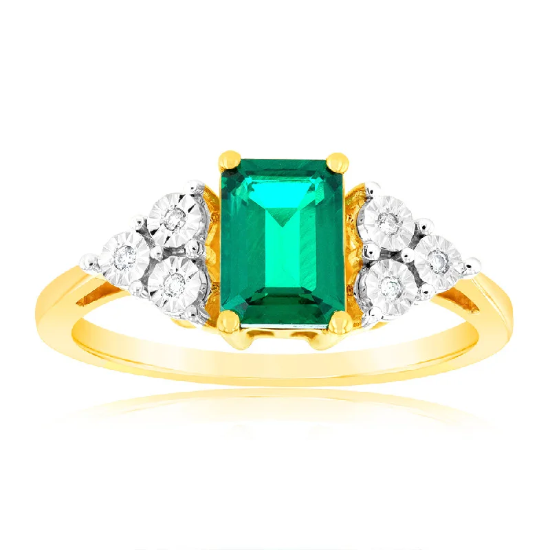 Celebrate With Sparkle – Jewelry Sale Now Live 9ct Yellow Gold 7mm Created Emerald And Diamond Ring Celebrate With Sparkle – Jewelry Sale Now Live 9ct Yellow Gold 7mm Created Emerald And Diamond Ring