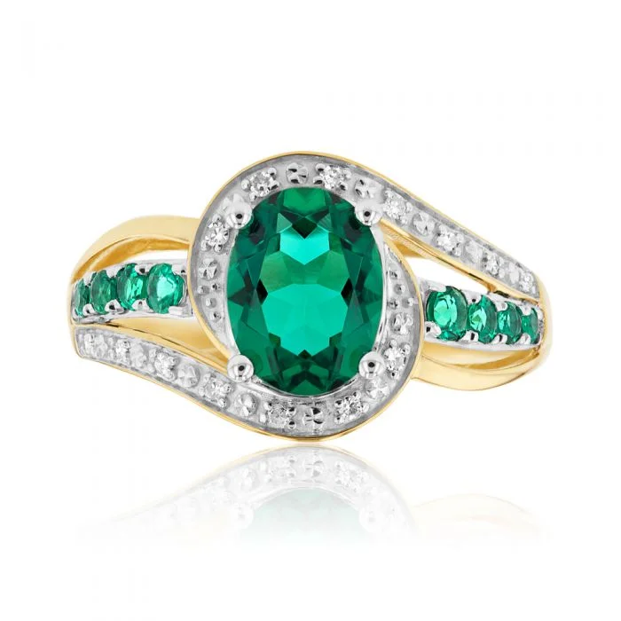 Elegant Jewelry At Unbeatable Offers – Shop Before It's Gone 9ct Yellow Gold 8x6mm Created Emerald and Diamond Ring