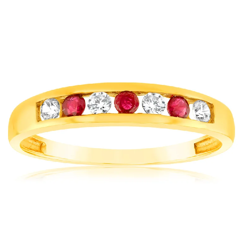 Your Dream Jewelry At Dream Prices – Shop Now 9ct Yellow Gold Created Ruby and Cubic Zirconia Channel Set Ring Your Dream Jewelry At Dream Prices – Shop Now 9ct Yellow Gold Created Ruby and Cubic Zirconia Channel Set Ring