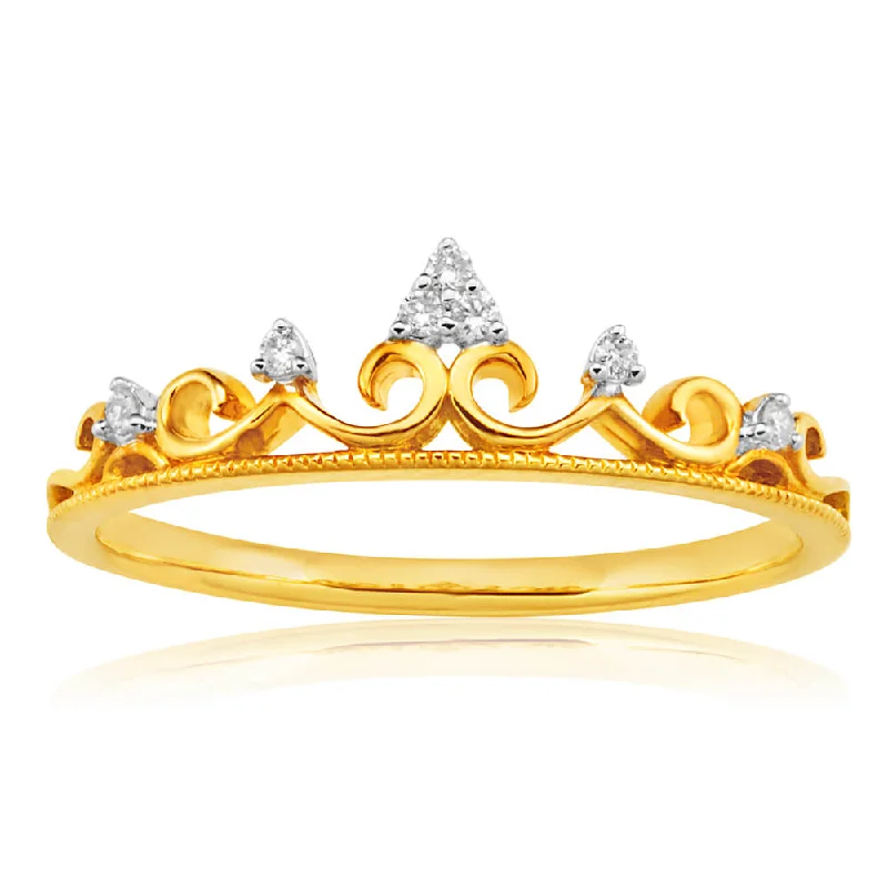 Huge Markdowns On Premium Jewelry Styles 9ct Yellow Gold Crown Ring with 7 Diamonds Huge Markdowns On Premium Jewelry Styles 9ct Yellow Gold Crown Ring with 7 Diamonds