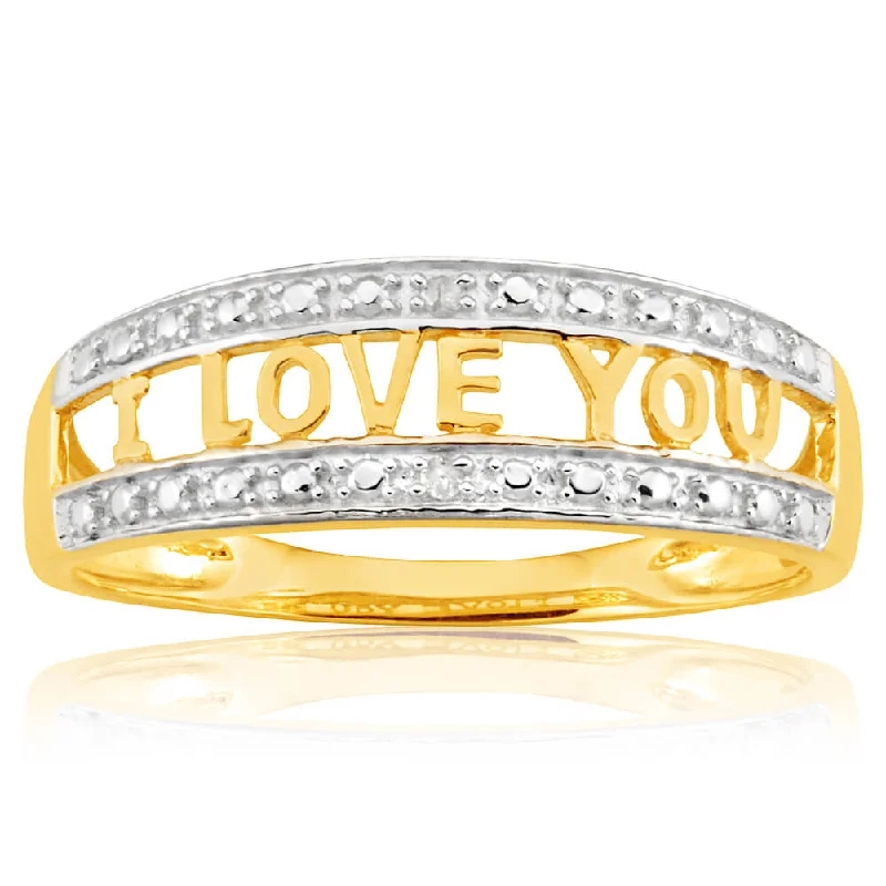 9ct Yellow Gold Diamond "I LOVE YOU" Ring