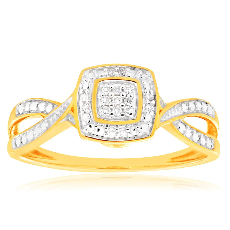 9ct Yellow Gold Diamond Ring Set with 29 Stunning Brilliant Diamonds