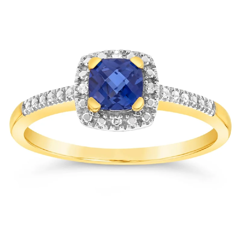 Big Discounts On Elegant Jewelry Collections 9ct Yellow Gold Diamonds And Created Blue Sapphire Ring Big Discounts On Elegant Jewelry Collections 9ct Yellow Gold Diamonds And Created Blue Sapphire Ring