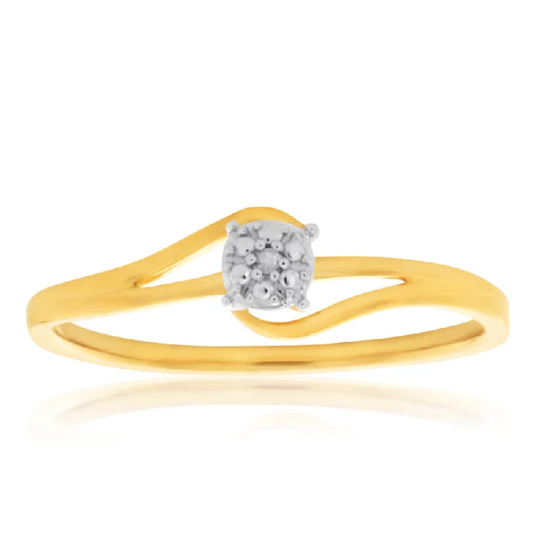 Dainty Floral Jewelry For Feminine Elegance 9ct Yellow Gold HJ Bead Set Diamond Ring Dainty Floral Jewelry For Feminine Elegance 9ct Yellow Gold HJ Bead Set Diamond Ring