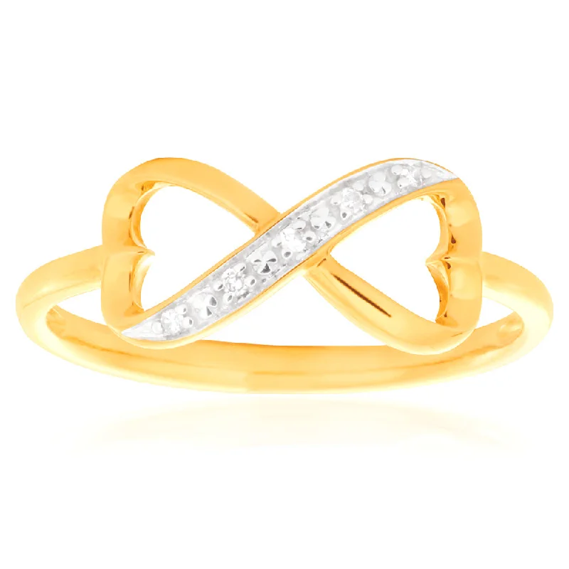 Dainty And Elegant Jewelry Now At Reduced Prices 9ct Yellow Gold Infinity Double Heart Diamond Ring Set With 5 Brilliant Cut Diamonds Dainty And Elegant Jewelry Now At Reduced Prices 9ct Yellow Gold Infinity Double Heart Diamond Ring Set With 5 Brilliant Cut Diamonds