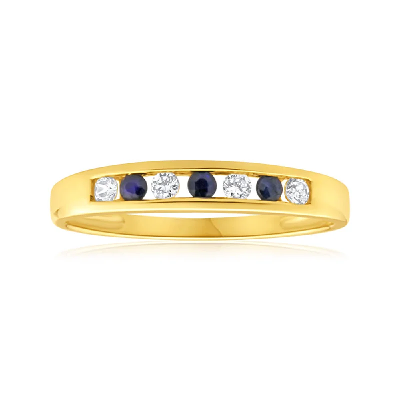 Best-Selling Jewelry Now Available At Special Deals 9ct Yellow Gold Natural Sapphire and Cubic Zirconia Channel Set Ring