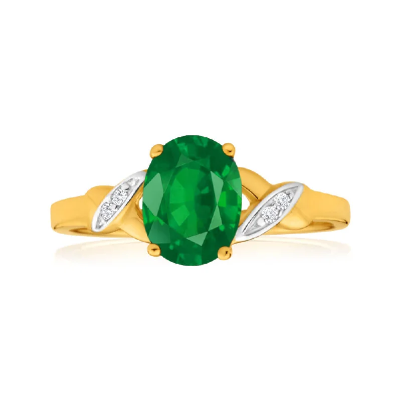 Exclusive Jewelry Bundles At Discounted Rates 9ct Yellow Gold Oval Created Emerald + Diamond Ring Exclusive Jewelry Bundles At Discounted Rates 9ct Yellow Gold Oval Created Emerald + Diamond Ring