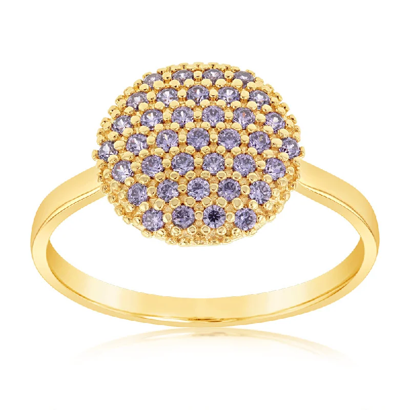Exclusive Gemstone Jewelry At Special Prices 9ct Yellow Gold Purple Cubic Zirconia 10mm Round Pavee Ring Exclusive Gemstone Jewelry At Special Prices 9ct Yellow Gold Purple Cubic Zirconia 10mm Round Pavee Ring