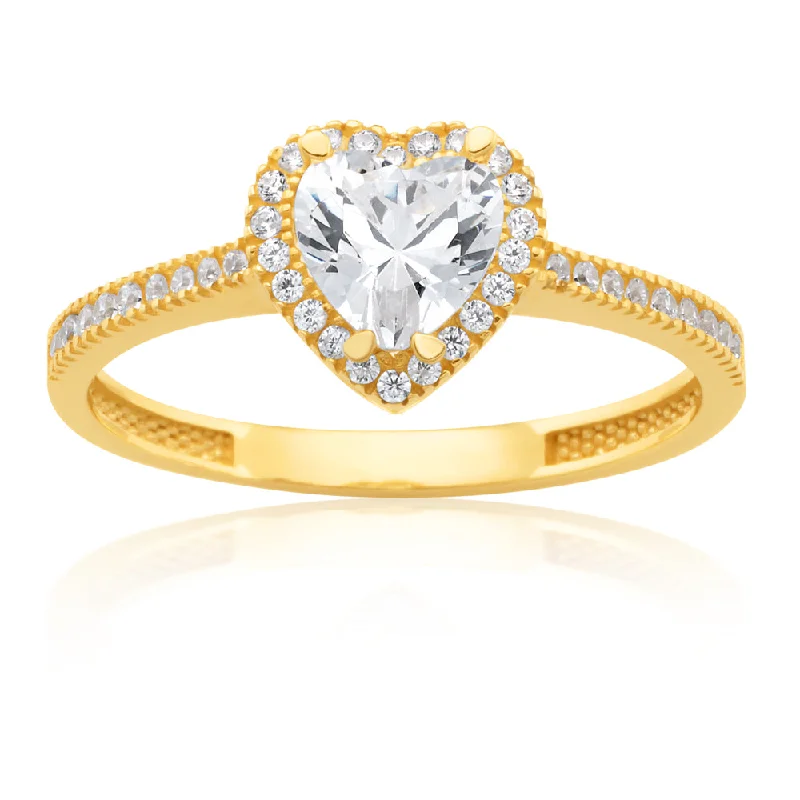 Unmissable Deals On Handmade Jewelry Collections 9ct Yellow Gold Zirconia Heart Ring