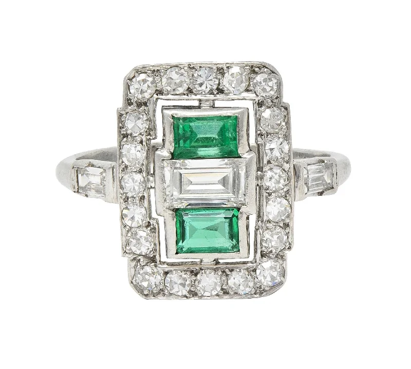 The Perfect Jewelry Piece At The Perfect Discount Art Deco 1.50 CTW Emerald Diamond Platinum Vintage Cluster Dinner Ring The Perfect Jewelry Piece At The Perfect Discount Art Deco 1.50 CTW Emerald Diamond Platinum Vintage Cluster Dinner Ring