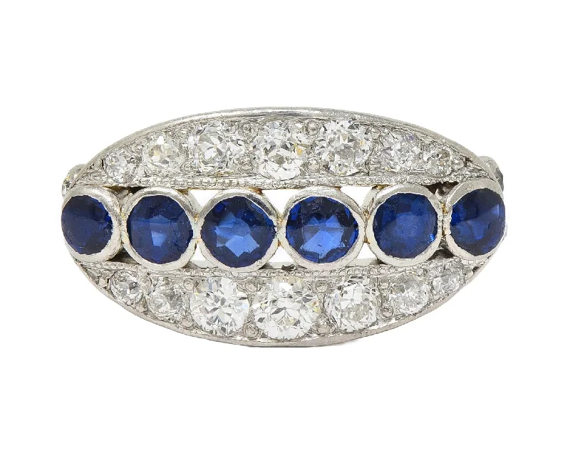 Bestselling Jewelry At Special Promotional Rates Art Deco 1.89 CTW Sapphire Diamond Platinum 18 Karat Yellow Gold Vintage Band Ring