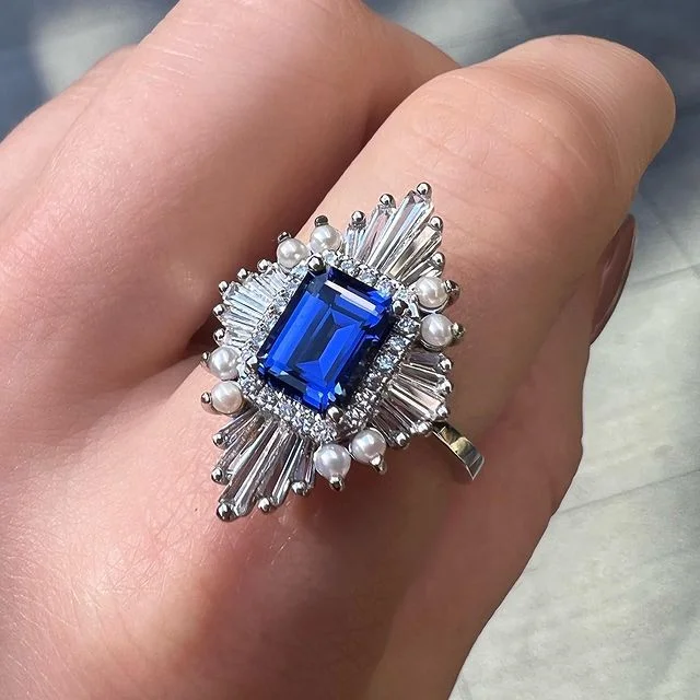Timeless Elegance Now At Special Discounts Blue Sapphire And Pearl Stones Ring