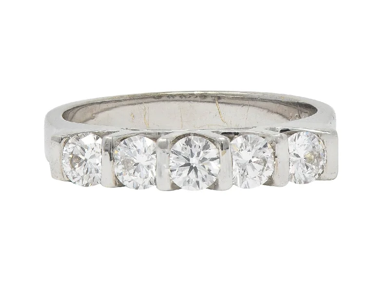 Seasonal Jewelry Sale – Upgrade Your Collection Contemporary 0.75 CTW Diamond 18 Karat White Gold Five Stone Wedding Band Ring Seasonal Jewelry Sale – Upgrade Your Collection Contemporary 0.75 CTW Diamond 18 Karat White Gold Five Stone Wedding Band Ring
