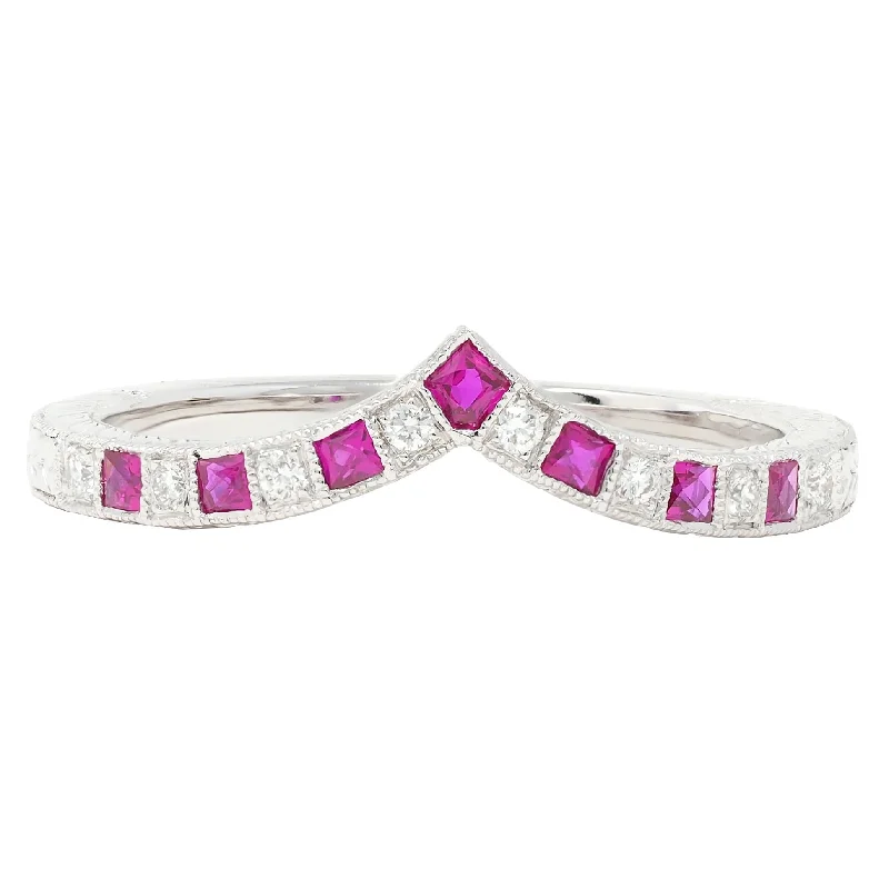 Limited-Stock Jewelry Sale – Once It's Gone, It's Gone Contemporary Ruby Diamond 14 Karat White Gold Contour Wedding Band Ring Limited-Stock Jewelry Sale – Once It's Gone, It's Gone Contemporary Ruby Diamond 14 Karat White Gold Contour Wedding Band Ring