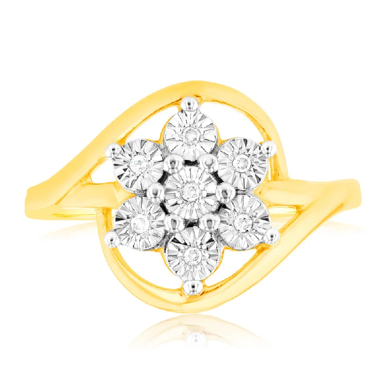 Must-Have Jewelry Pieces At Reduced Prices Diamond Flower Ring in 9ct Yellow & White Gold Must-Have Jewelry Pieces At Reduced Prices Diamond Flower Ring in 9ct Yellow & White Gold