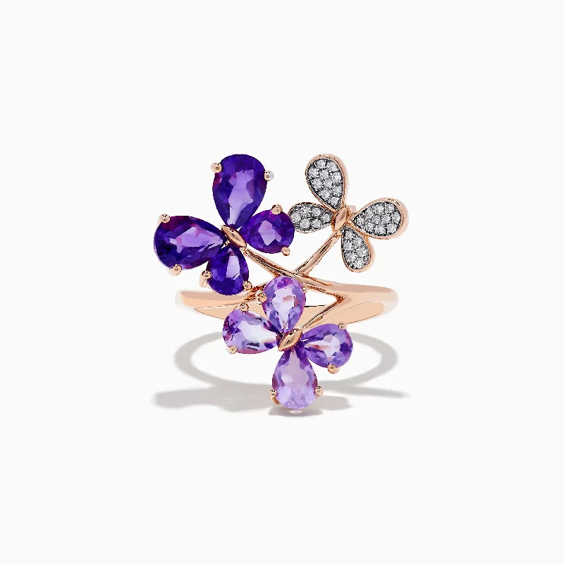 Exclusive Gemstone Jewelry Markdowns – Shop Now 14K Rose Gold Amethyst and Diamond Multi-Butterfly Ring Exclusive Gemstone Jewelry Markdowns – Shop Now 14K Rose Gold Amethyst and Diamond Multi-Butterfly Ring