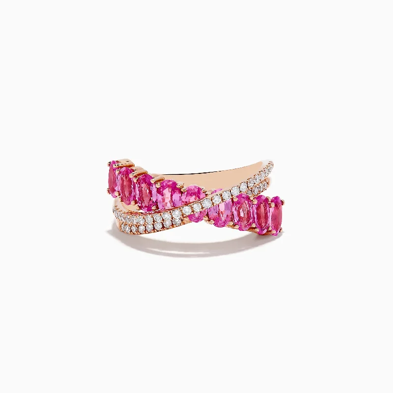 14k Rose Gold Pink Sapphire and Diamond Crossover Ring