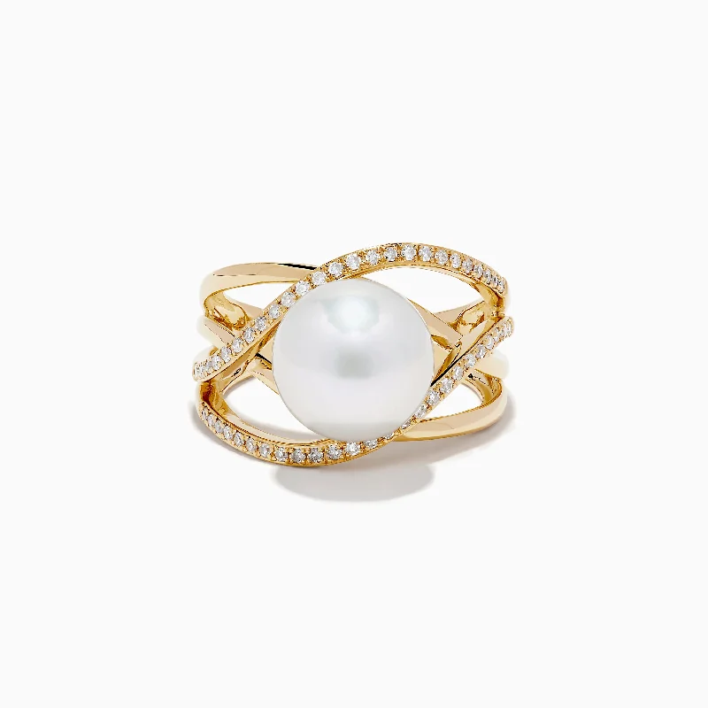 Affordable Luxury Jewelry For Every Occasion 14K Yellow Gold Cultured Fresh Water Pearl and Diamond Crossover Ring Affordable Luxury Jewelry For Every Occasion 14K Yellow Gold Cultured Fresh Water Pearl and Diamond Crossover Ring