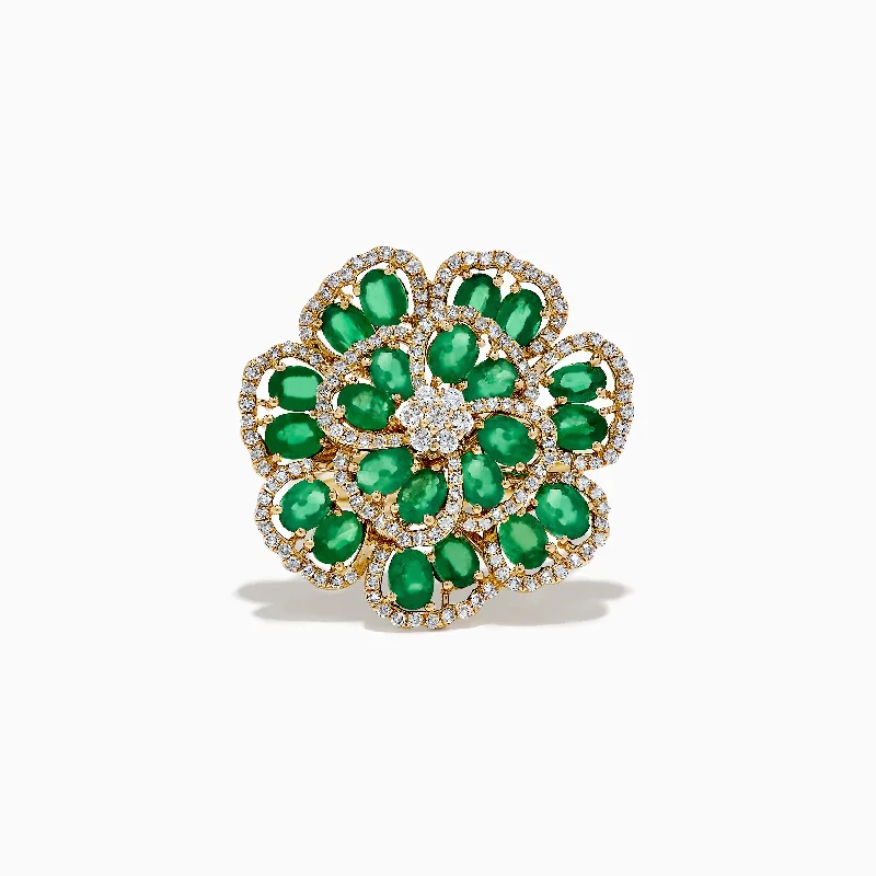Shop Dazzling Jewelry With Special Promotional Discounts 14K Yellow Gold Emerald and Diamond Flower Ring Shop Dazzling Jewelry With Special Promotional Discounts 14K Yellow Gold Emerald and Diamond Flower Ring