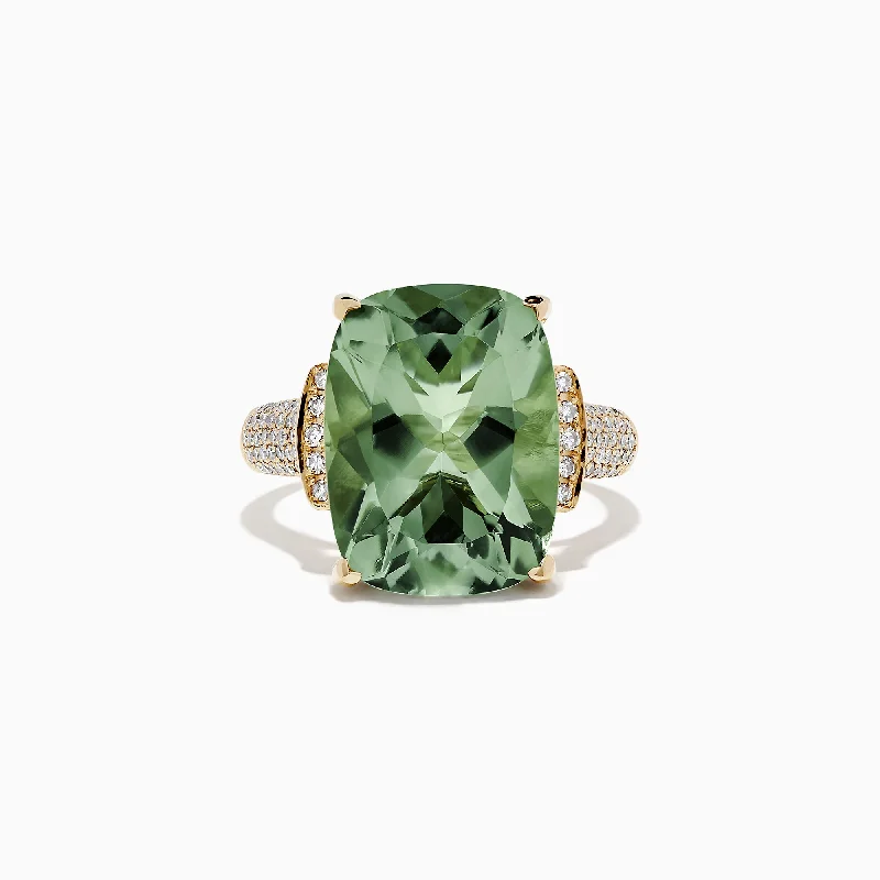 Huge Savings On Premium Jewelry Styles 14K Yellow Gold Green Amethyst and Diamond Cocktail Ring, 8.62 TCW Huge Savings On Premium Jewelry Styles 14K Yellow Gold Green Amethyst and Diamond Cocktail Ring, 8.62 TCW
