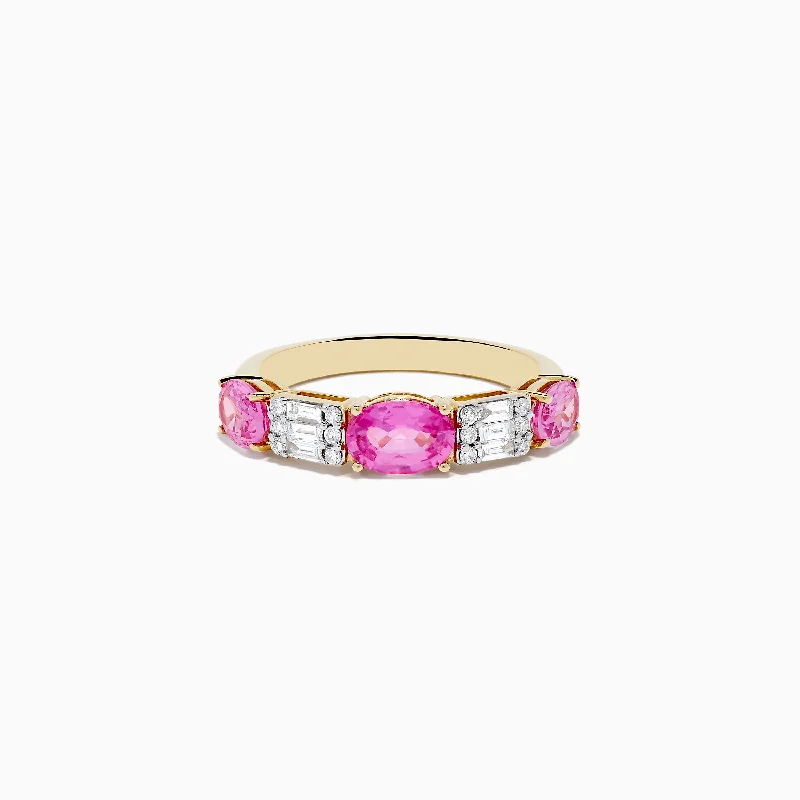 14k Yellow Gold Pink Sapphire and Diamond Ring