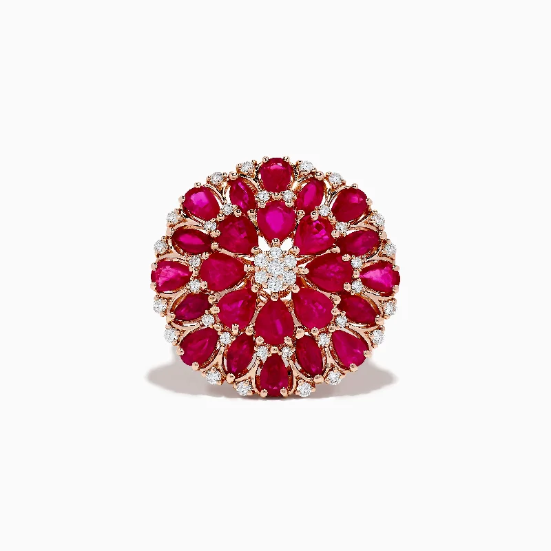 Limited-Stock Jewelry Sale – Once It's Gone, It's Gone 14K Yellow Gold Ruby and Diamond Flower Cocktail Ring Limited-Stock Jewelry Sale – Once It's Gone, It's Gone 14K Yellow Gold Ruby and Diamond Flower Cocktail Ring