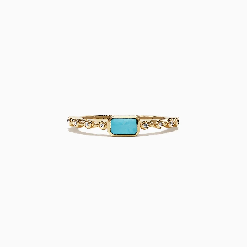 Exclusive Jewelry Offers – Shine For Less 14K Yellow Gold Turquoise and Diamond Ring, 0.39 TCW Exclusive Jewelry Offers – Shine For Less 14K Yellow Gold Turquoise and Diamond Ring, 0.39 TCW