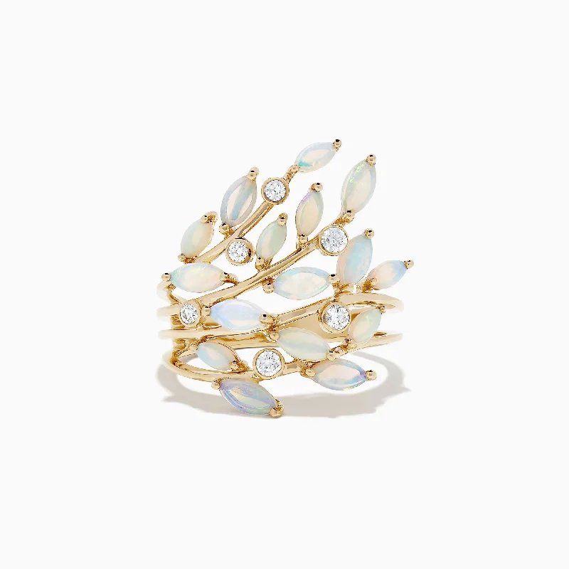 Trending Jewelry Now At Unbeatable Prices Aurora 14K Yellow Gold Opal and Diamond Filagree Leaf Ring, 1.81 TCW Trending Jewelry Now At Unbeatable Prices Aurora 14K Yellow Gold Opal and Diamond Filagree Leaf Ring, 1.81 TCW