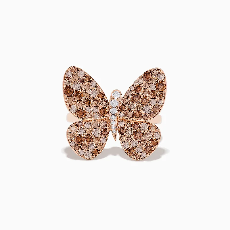 Your Dream Jewelry At Dream Prices Nature 14K Rose Gold Espresso and White Diamond Butterfly Ring Your Dream Jewelry At Dream Prices Nature 14K Rose Gold Espresso and White Diamond Butterfly Ring