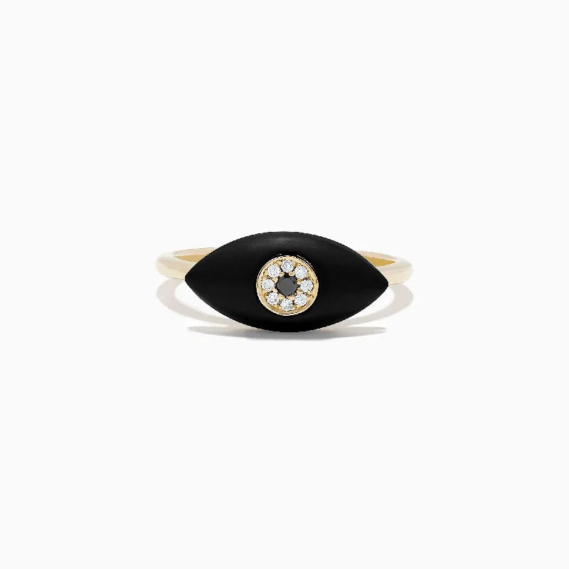 Elevate Your Outfit With Discounted Statement Jewelry Novelty 14K Yellow Gold Onyx and Diamond Evil Eye Ring, 1.25 TCW Elevate Your Outfit With Discounted Statement Jewelry Novelty 14K Yellow Gold Onyx and Diamond Evil Eye Ring, 1.25 TCW