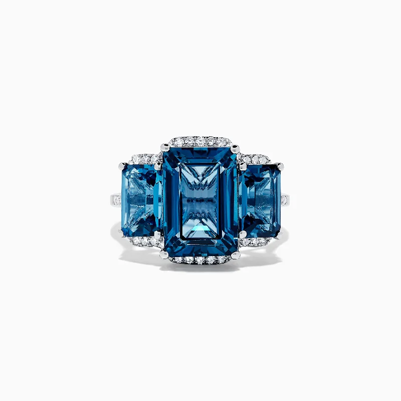 Premium Diamond Jewelry At Once-In-A-Lifetime Discounts Ocean Bleu 14K White Gold London Blue Topaz and Diamond Ring, 8.72 TCW