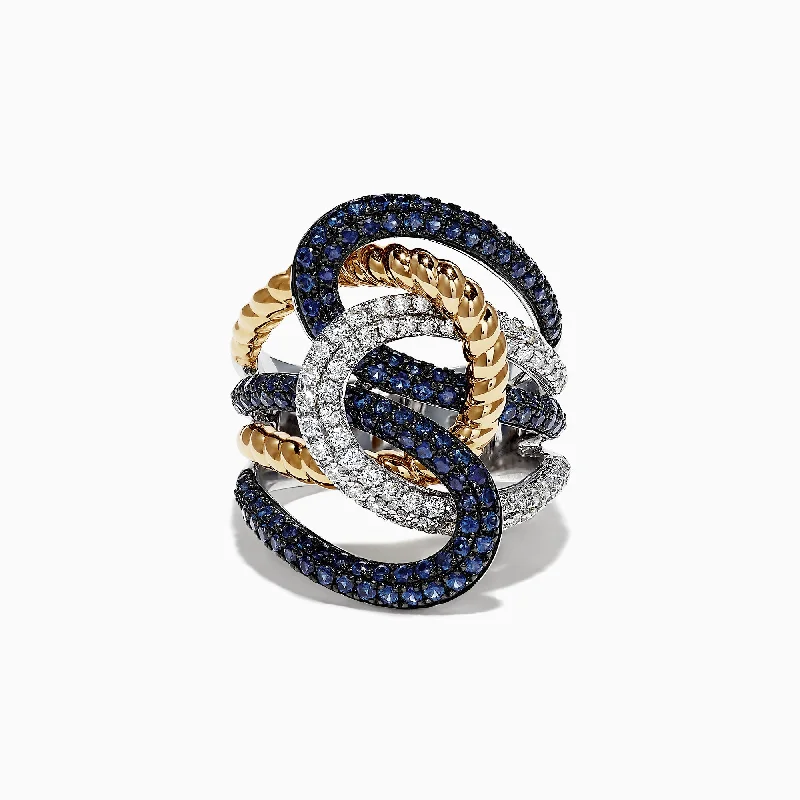 Timeless Elegance At Unbelievable Discounts Royale Bleu 14K 2-Tone Gold Sapphire and Diamond Rope Ring, 2.39 TCW Timeless Elegance At Unbelievable Discounts Royale Bleu 14K 2-Tone Gold Sapphire and Diamond Rope Ring, 2.39 TCW