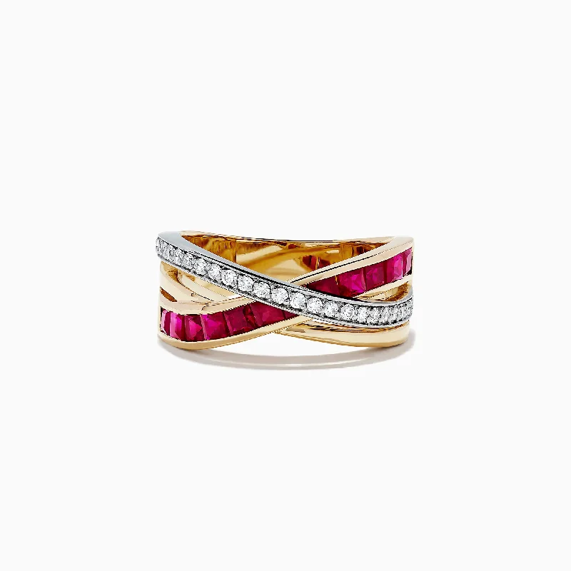 The Ultimate Jewelry Sale – Shop Premium Styles Ruby Royale 14K Two Tone Gold Ruby and Diamond Crossover Band, 1.48 TCW The Ultimate Jewelry Sale – Shop Premium Styles Ruby Royale 14K Two Tone Gold Ruby and Diamond Crossover Band, 1.48 TCW