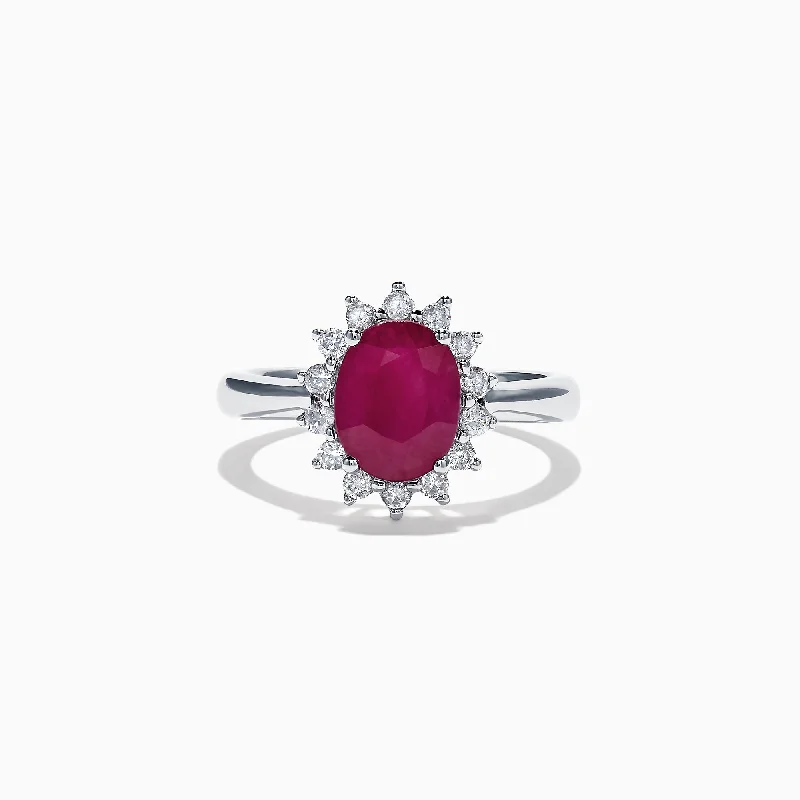 Luxury Jewelry At Unbeatable Discounts Ruby Royale 14K White Gold Princess Diana Halo Ruby Ring, 2.12 TCW Luxury Jewelry At Unbeatable Discounts Ruby Royale 14K White Gold Princess Diana Halo Ruby Ring, 2.12 TCW