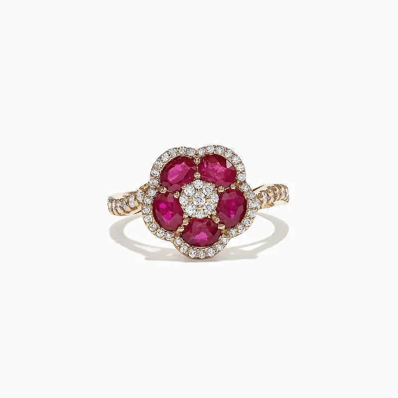 Limited-Time Offer On Elegant Jewelry Pieces Ruby Royale 14K Yellow Gold Ruby and Diamond Flower Ring, 1.84 TCW Limited-Time Offer On Elegant Jewelry Pieces Ruby Royale 14K Yellow Gold Ruby and Diamond Flower Ring, 1.84 TCW