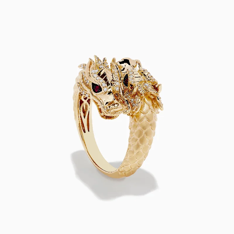 Premium Diamond Jewelry For Unforgettable Moments Safari 14K Yellow Gold Ruby and Diamond Dragon Ring
