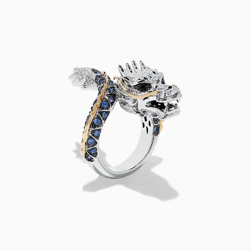 Gorgeous Jewelry, Limited-Time Savings Safari Sterling Silver and 14K Gold Sapphire Dragon Ring, 0.79 TCW Gorgeous Jewelry, Limited-Time Savings Safari Sterling Silver and 14K Gold Sapphire Dragon Ring, 0.79 TCW
