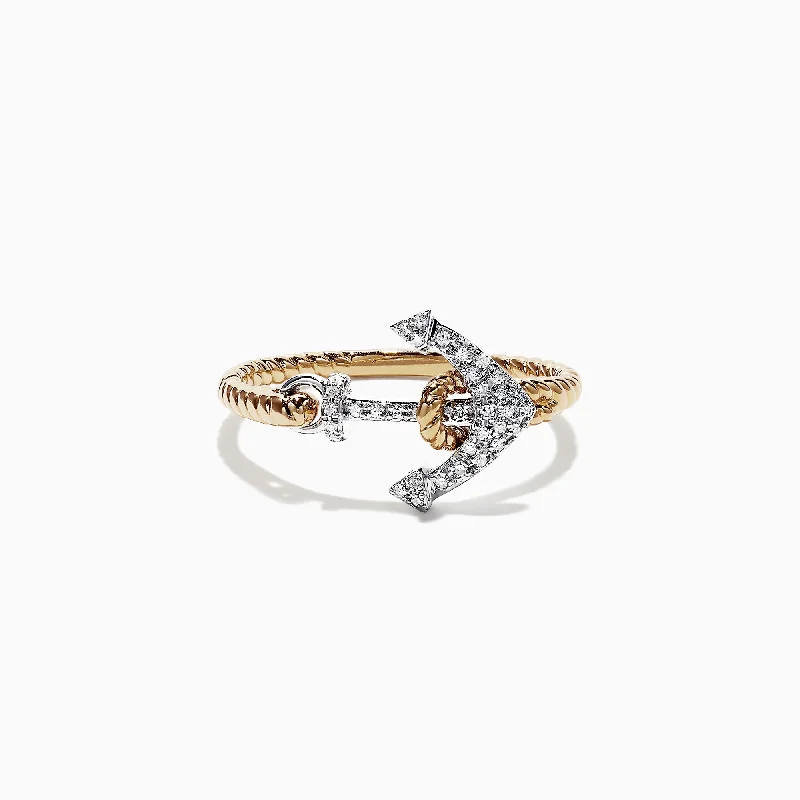 Exclusive Jewelry Sale – Sparkle For Less Seaside 14K Two Tone Gold Diamond Anchor Ring, 0.12 TCW Exclusive Jewelry Sale – Sparkle For Less Seaside 14K Two Tone Gold Diamond Anchor Ring, 0.12 TCW
