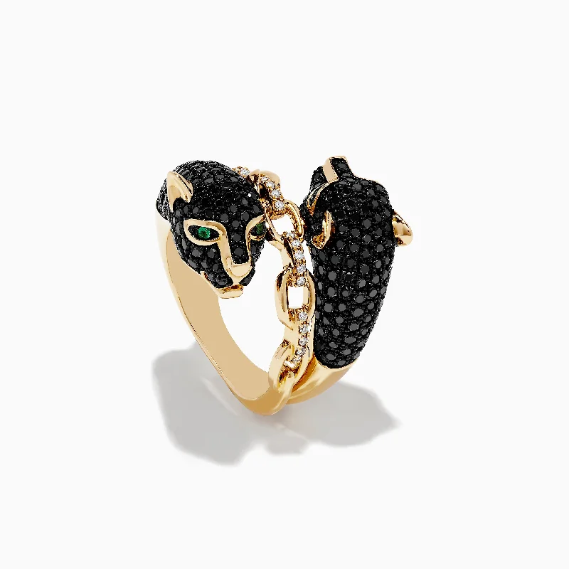 Unique Jewelry Designs Now At Discounted Rates Signature 14K Gold Emerald, Black & White Diamond Panther Ring Unique Jewelry Designs Now At Discounted Rates Signature 14K Gold Emerald, Black & White Diamond Panther Ring
