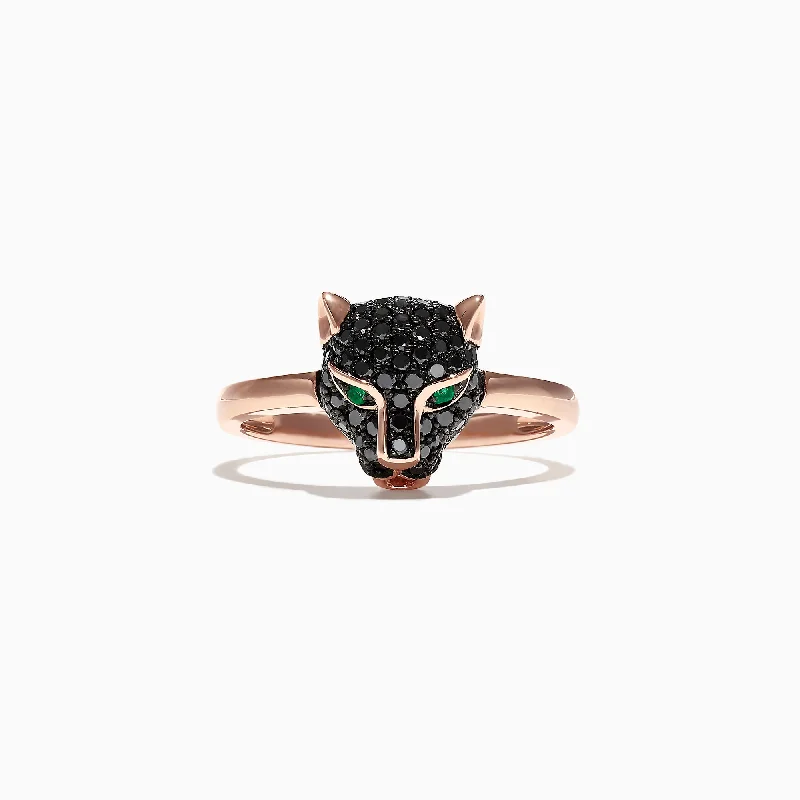 Limited-Stock Jewelry Sale – Once It's Gone, It's Gone Signature 14K Rose Gold Black Diamond & Emerald Mini Ring, 0.46 TCW Limited-Stock Jewelry Sale – Once It's Gone, It's Gone Signature 14K Rose Gold Black Diamond & Emerald Mini Ring, 0.46 TCW