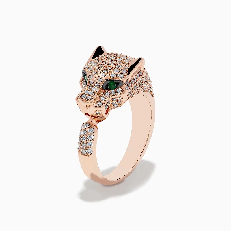 Breathtaking Jewelry At Limited-Time Savings Signature 14K Rose Gold Emerald and Diamond Panther Ring Breathtaking Jewelry At Limited-Time Savings Signature 14K Rose Gold Emerald and Diamond Panther Ring